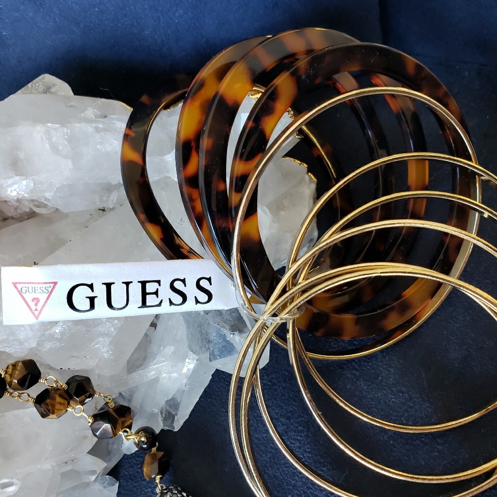 GUESS Stack of Tortoiseshell and Gold Bangles